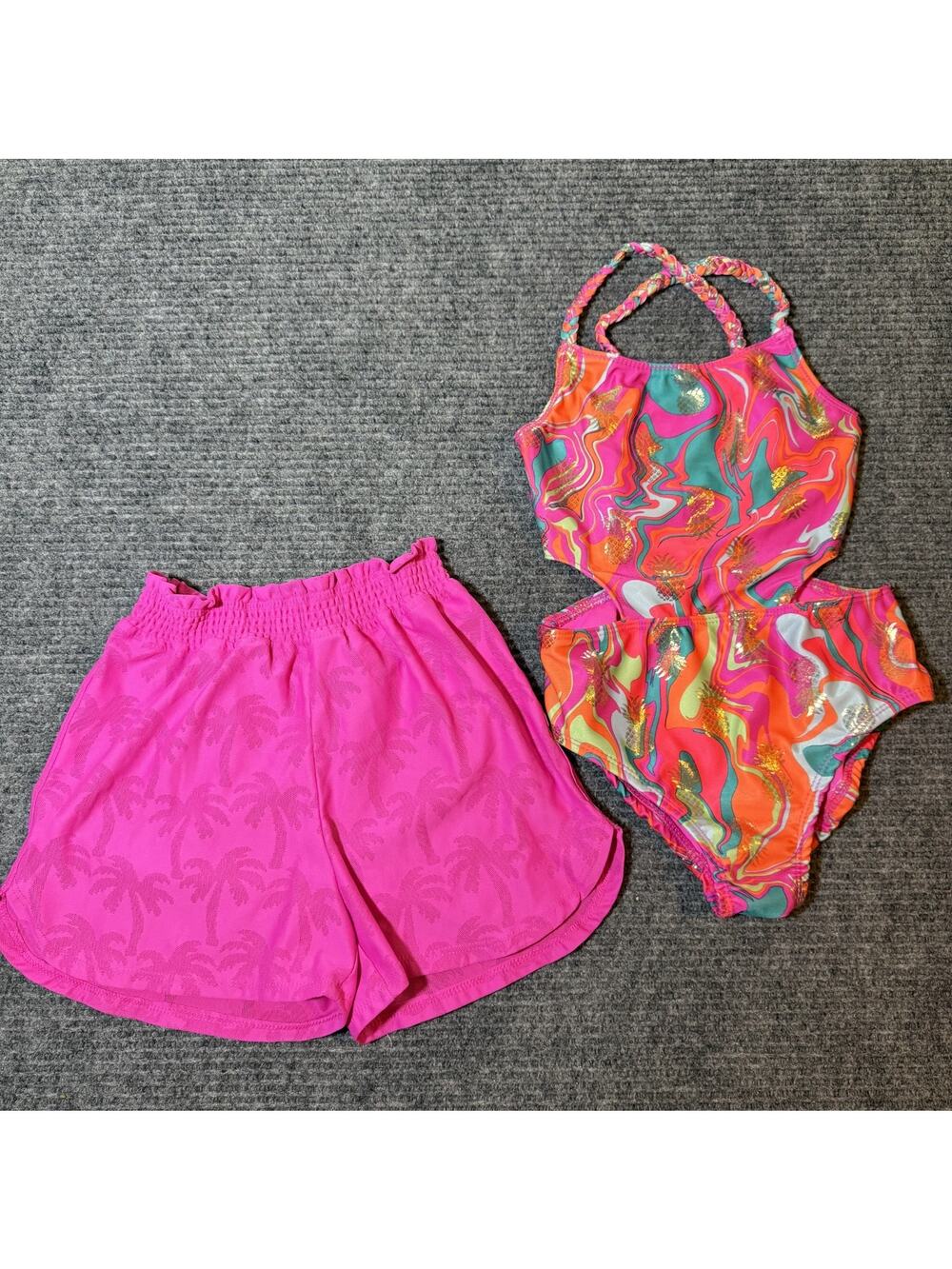 Penelope Mack Girls Size 7 Swimsuit Cover Up Shorts Pink Pineapple Palm